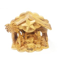 Bethlehem Gifts TM Musical Silent Night Olive Wood Miniature Nativity Set with Stable by Lion of Judah Market