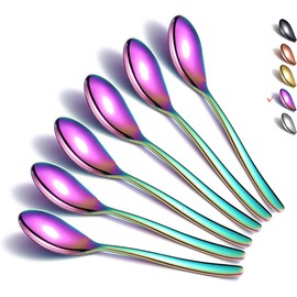 Rainbow Teaspoons, 6-Piece Silverware, Stainless Steel Tea Spoons, Home & Restaurant Use, Dishwasher Safe (6.6 Inches)