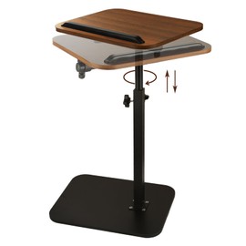 GBACHOOSE Sofa Armrest Tray Table for Couch, TV Tray Table 360° Swivel Height Adjustable End for Small Spaces, C Shaped End Table for Couch, Living Room, Bedroomor with Phone & Tablet Slot(Walnut)