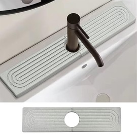 Stargaz Faucet Mat for Kitchen Sink Diatomaceous Earth Faucet Splash Guard, Stone Quick Dry Sink Splashback Drying Mat Quick Drying Water Absorbing Stone Tray For Kitchen (Light Gray, 15.75”×3.9”)