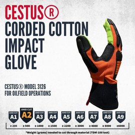 Cestus 3126, Impact Gloves for Men Oilfield, Industrial Corded Cotton Palm for Oil Field Rigging, ANSI A2 Cut Resistant Glove (3X-Large)