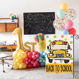 AVOIN colorlife Welcome Back to School Garden Flag 12x18 Inch Double Sided, Polka Dots First Day of School Yard Outdoor Decoration