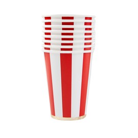 Bonjour Fête Red Cabana Stripe Party Cups | Disposable Cups for Holidays, Baby Showers & Birthday Decorations | Premium 12oz Party Supplies | Pack of 8 | Elegant Disposable Drinkware