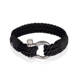 Mover Mens Bracelet - Twisted Paracord Bracelet For Men, Made Of Elegant Cord With Silver or Black Shackle - Black Colour Silver Shackle S-1-6