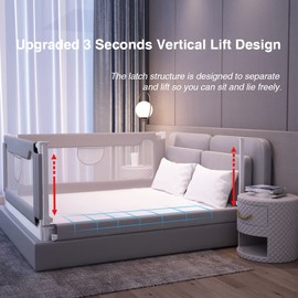 Ude-licate Bed Rail for Toddlers - 2023Upgrade Extra Long Toddler Bedrail Guard for Kids Twin, Double, Full,Queen & King Size - Safety Bed Guard Rails for Child,1 Side:70.87"(L) ×27"(H)