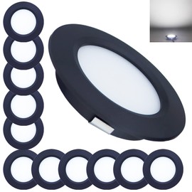 Hoysum 12 Volt LED Lights RV Interior Recessed Lights Under Cabinet Ceiling Lighting Black Finish 3w Pack of 12 (Cool White)