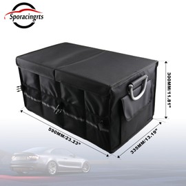 Sporacingrts RV Trunk Organizer 74L Waterproof Collapsible Cargo Storage with Foldable Cover, Multi-Compartment Bag with Aluminum Handles & Reflective Strips for SUV, Camper, Trailer