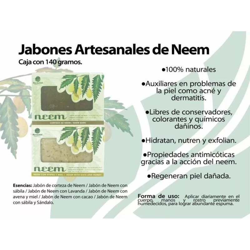 Neem Mandumed 5 Jabones Neem Sábila Sándalo Artesanal 100% Naturl