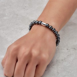 Philip Jones Men's Hematite Round Beaded Gemstone Stretch Bracelet