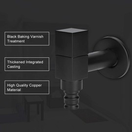 Bathroom Tap, Black Single Cold Water Tap, with Square Handle, G1/2 Thread Washing Machine Tap, Wall Mounted Copper Tap, Sink Tap (Washing Machine Faucet)