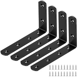 Yeepeo Pack of 4 Shelf Brackets 125 × 75 mm, Black Stainless Steel Angle Metal Angle 90 Degree L Shape Wall Bracket Shelf Wall Bracket with 24 Screws for Angle Shelf Wooden Furniture