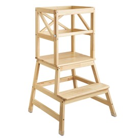 Toddler Tower,Kitchen Step Stool with CPC Certification,Sliding Anti-Fall Safety Bar,Solid Wood Kid Kitchen Stool for 18 Months to 3 Years Old(Natural)