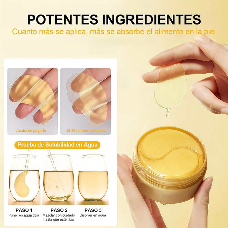 Parches para Ojos 24k Oro, 60 Pares Ojeras Patches Hidrogel