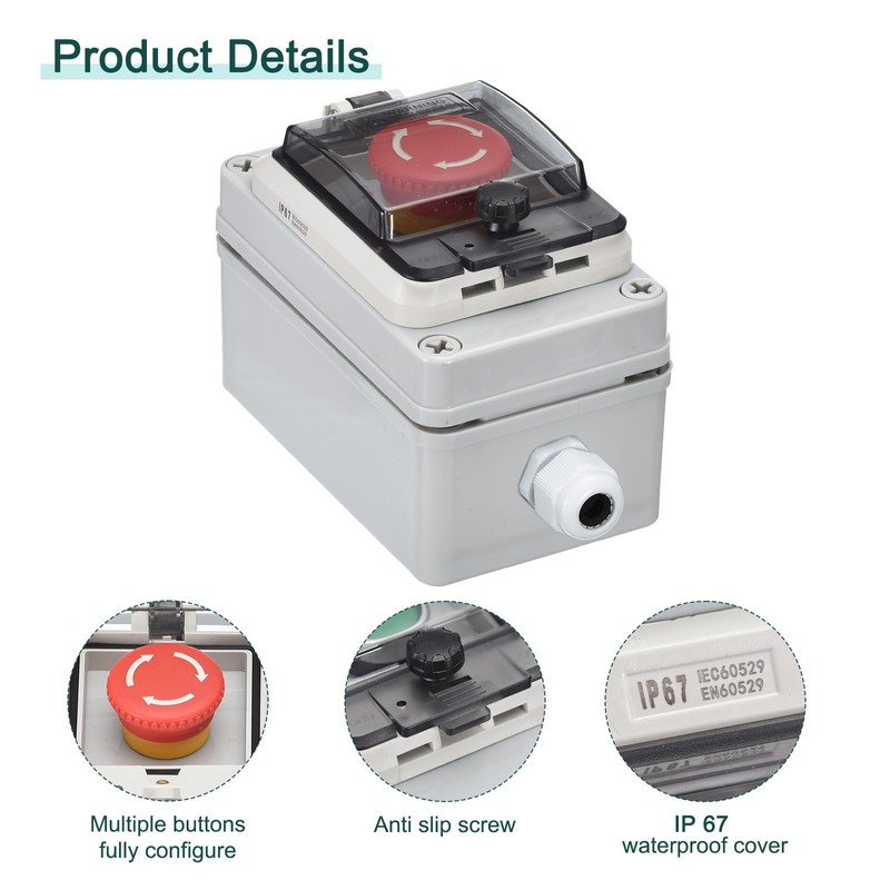 sourcing map IP67 Push Button Box ABS E Stop Button