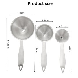3 Pack Stainless Steel Funnels Set, Long Handle Small Kitchen Funnel for Liquid, Powder (Small Medium Large)