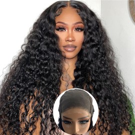 ONICE Wear And Go Glueless Wigs Human Hair Pre Plucked Pre Cut For Beginners Deep Wave Lace Front Wigs Human Hair 5x5 HD Lace Closure Deep Curly Wig Human Hair Wigs For Women(20 Inch)