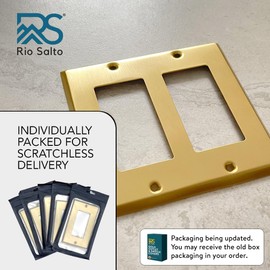 Rio Salto BRASS Metal Gold Double Light Switch Wall Plate or Outlet Cover Wall Plate, STANDARD SIZE. Corrosion Resistant Receptacle Wallplate Rocker Covers Decora 2-Gang Brushed Brass 4.6" x 4.6"