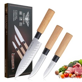 RETROSOHOO Kitchen Knife Set, 3 Pieces Professional Chef Knife Set for Home Kitchen, Sharp Cutting Stainless Steel Knives with Ergonomic Wood Handle, Cooking Knife with Gift Box for Girl Women (3PC)