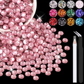 1200PCS 6mm Resin Rhinestones in Bulk (Dark Pink), Bedazzling Flatback Crystals for Crafts DIY Nail Decoration, Gems Charms for Tumbler Shoes Clothing Fabric with Pickup Pen and Tweezers