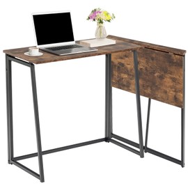 FurnitureR Folding Writing Desk, 31.5 Inches Foldable Home Office Desk, Space Saving Computer Study Table Compact Workstation for Small Space, Vintage Brown
