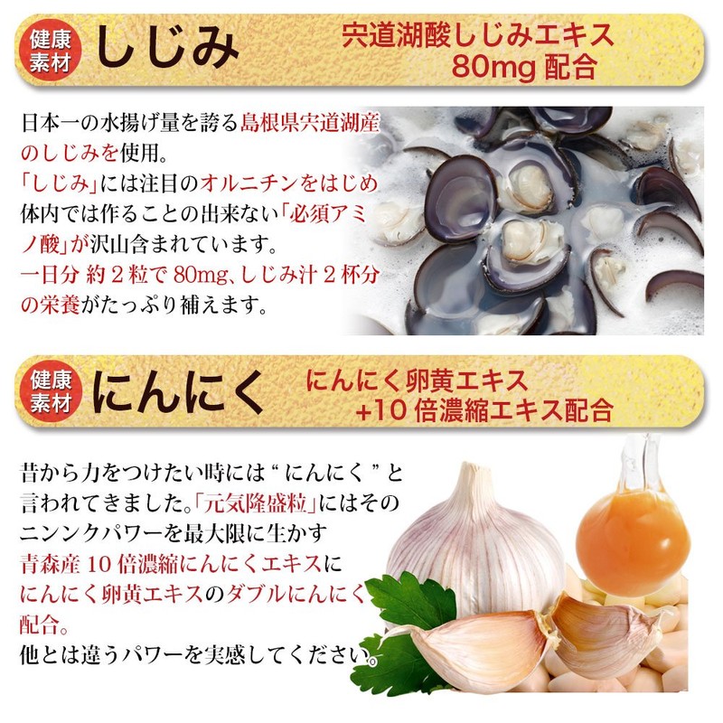 大日ヘルシーフーズ 元気隆盛粒 60粒入 3袋 にんにく卵黄 しじみ ウコン 亜鉛 配合 糖衣粒タイプ