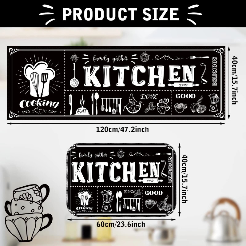 Sinmoe 3 Pcs Kitchen Rug Set Non Skid Thick Black