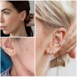 Small 925 Sterling Silver Hoop Earrings for Women- Huggie Cartilage Earring Set Cute Mini Thin Tragus Hoops Multiple Piercings Aretes Earrings Women Trendy 5 Pairs(8/10/12/14/16) mm