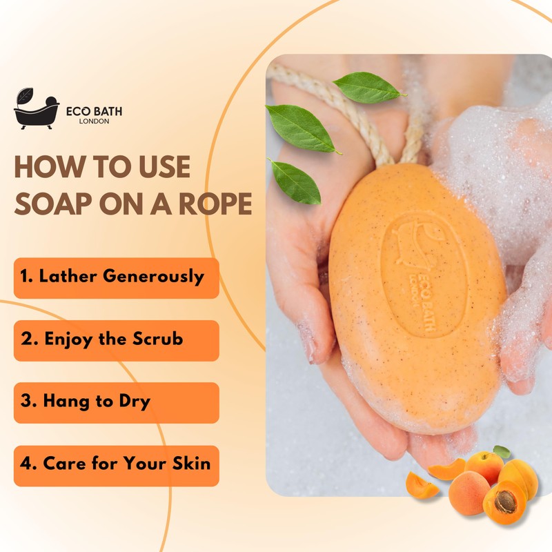 Eco Bath London Apricot Soap on a Rope, Luxury Eco-Friendly