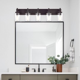 VINLUZ 5 Lights Bathroom Vanity Light Fixture Oil Rubbed Bronze Sconces Wall Lighting Modern Industrial Indoor Wall Mounted Lamp Farmhouse for Kitchen Hallway (Patent No.: US D958,438 S)