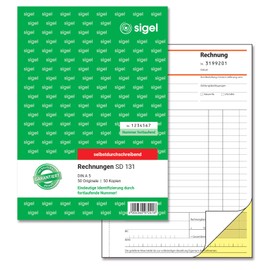 Sigel SD131 Invoices with Consecutive Numbering 1st and 2nd Printed sheets, non carbon duplicating pages, A 5 2 x 50 BL