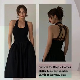 Low Cut Bra for Deep Plunge Neck Halter Dress See Thru Lace Underwire Padless Racerback Bras for Women Front Closure Black 75D