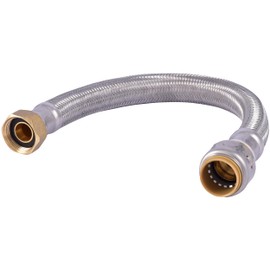 SharkBite Max 3/4 Inch x 3/4 Inch FIP x 15 Inch Stainless Steel Braided Flexible Water Heater Connector, Push to Connect Brass Plumbing Fitting, PEX Pipe, Copper, CPVC, PE-RT, HDPE, UR3088FX15