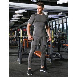 Wayleb Men's Fitness Clothing Men's Workout Clothing Outfit Sportswear 3-Piece Compression Set Tracksuit Breathable Compression Shirts for Men, gray