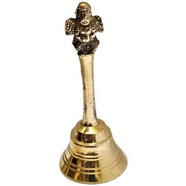 Purpledip Brass Handheld Garuda Bell: Puja Ghanti For Home Temple Arti (11527)