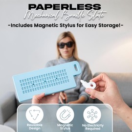 Versa Paperless Braille Slate – Compact & Erasable Braille Writing Slate with Magnetic Stylus, 4 Rows of 20 Cells, Portable for Learning and Everyday Use