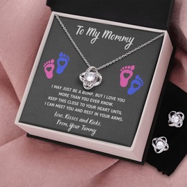Baby Feet Jewelry Necklace, Mommy To Be Gifts For 1st Time Mom, To My Mommy Necklace Baby Bump, Gifts For Pregnant Women Mom To Be (Box with Earrings, Baby Feet Necklace)