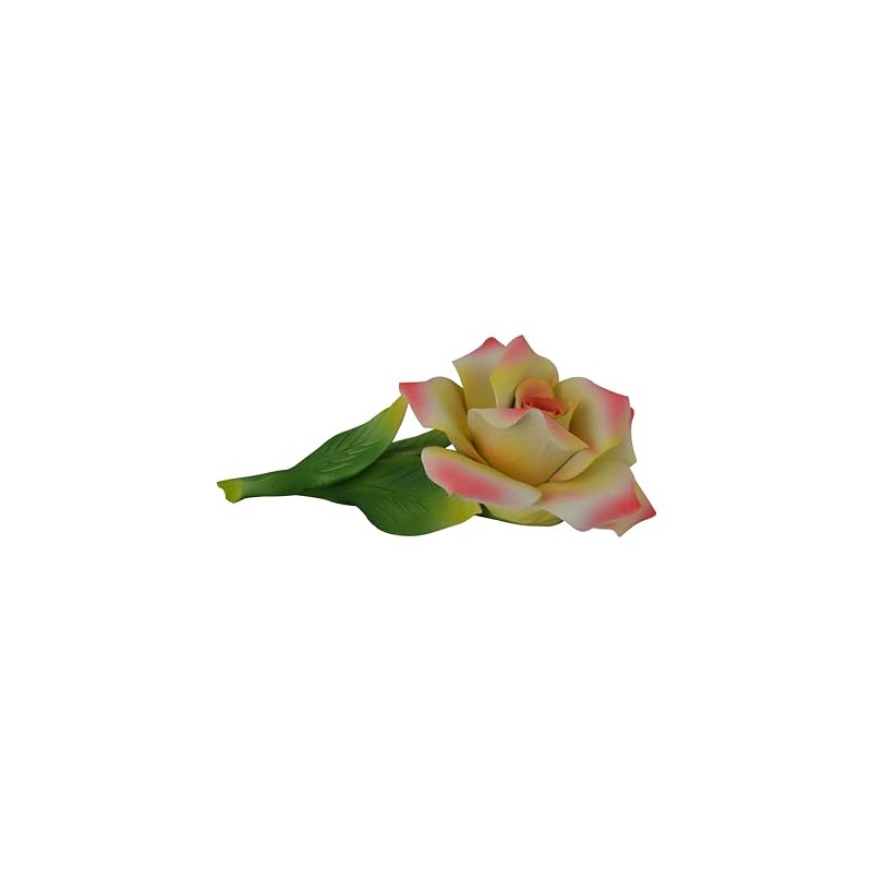 Capodimonte 6 Inch Italian Handmade Ceramic Yellow and Pink Rose