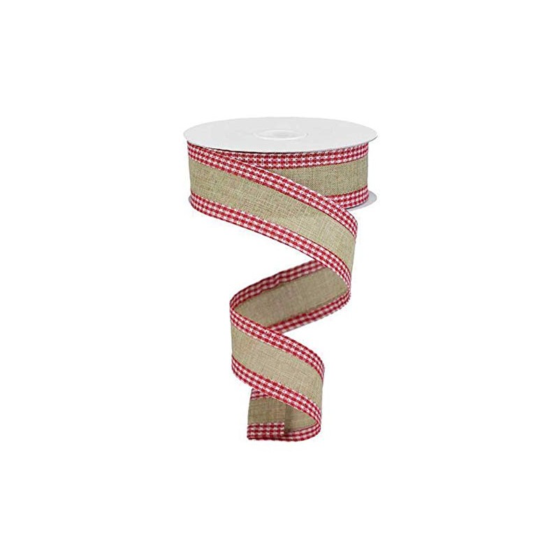 Solid Canvas Ribbon with Gingham Wired Edge - 10 Yards