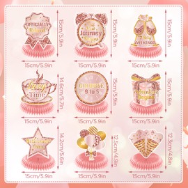 9Pcs Rose Gold Retirement Party Decorations for Women Rose Gold Retirement Table Honeycomb Centerpieces for Table Decor Happy Retirement Table Topper Gift for Women Men Office Farewell Party Supplies