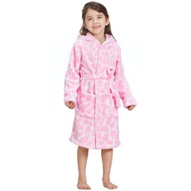 ECHERY Boys Girls Bathrobes Toddler Robes Children's Plush Soft Coral Fleece Hooded Pajamas Sleepwear for Kids