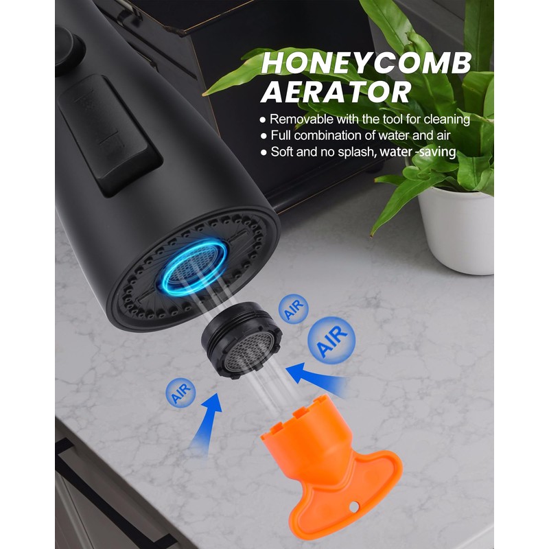 Metal Kitchen Faucet Head Replacement: 3-Function Pull Down Spray Nozzle