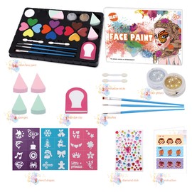 Face Paint Kit for Kids 14 Colors Washable Face Painting Palette Non Toxic with Hair dye cream Stencils Glitters Brushes Sponges for Party Cosplay Christmas Makeup Body Festive Face Paint Kids