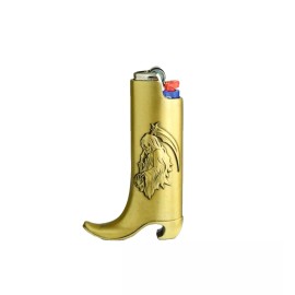 Retro Cowboy Boot Metal Lighter Case & Bottle Opener - Bronze Grim Reaper Design