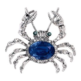 Rhinestone Crab Brooch Pin for Women Girls Unisex Silver Plated Blue Crystal Vintage Marine Animal Lapel Pins Cute Festival Decoration Christmas Birthday Party Jewelry Gift BFF