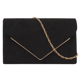 MilyaDE Women's Faux Suede Clutch Evening Bag, Bridal Handbag, Wedding Party Clutch Bag, Shoulder Bag with Shoulder Chain, A-suede black