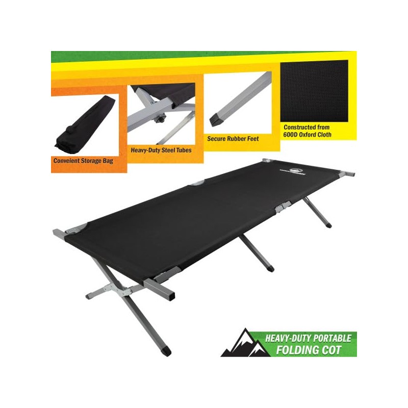 Wakeman Camping Cot - Portable Folding Bed with Carry Bag