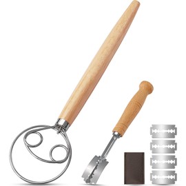 ALLTOP Danish Dough Whisk and Bread Lame Set - Dough Mixer and Bread Scoring Knife for Easy Mixing,Cuts - Essential Sourdough Making Tool for Novices & Expert Bakers