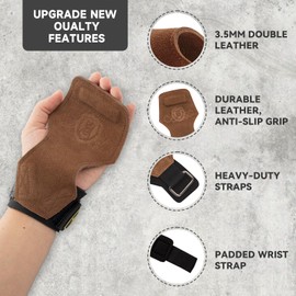 MANUEKLEAR - Correas de gimnasio para levantamiento de pesas, correas de levantamiento de pesas dobles de piel para hombre con cojín para muñeca y levantamiento de pesas