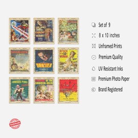 Vintage Sci-Fi Movie Dictionary Posters, 1950s movie posters, classic movie posters, vintage movie posters, classic Sci-Fi movie posters, horror movie merchandise, set of 9 (8 inches x 10 inches)