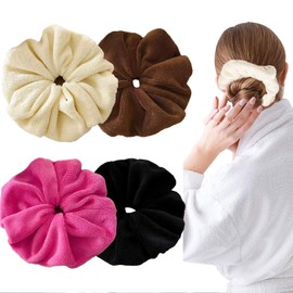 4Pcs Towel Scrunchies for Wet Hair, Super Absorbent Big Scrunchies for Women, Apply to Shower, Sleep & Trave(Beige, Black, Coffee, Rose Red)